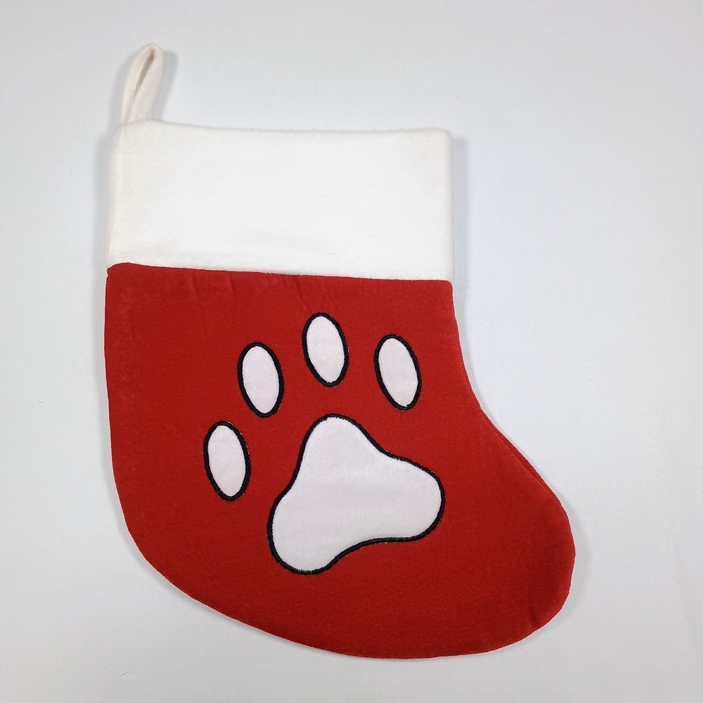 Vtg Plush Puppies Red Paw Print Stocking